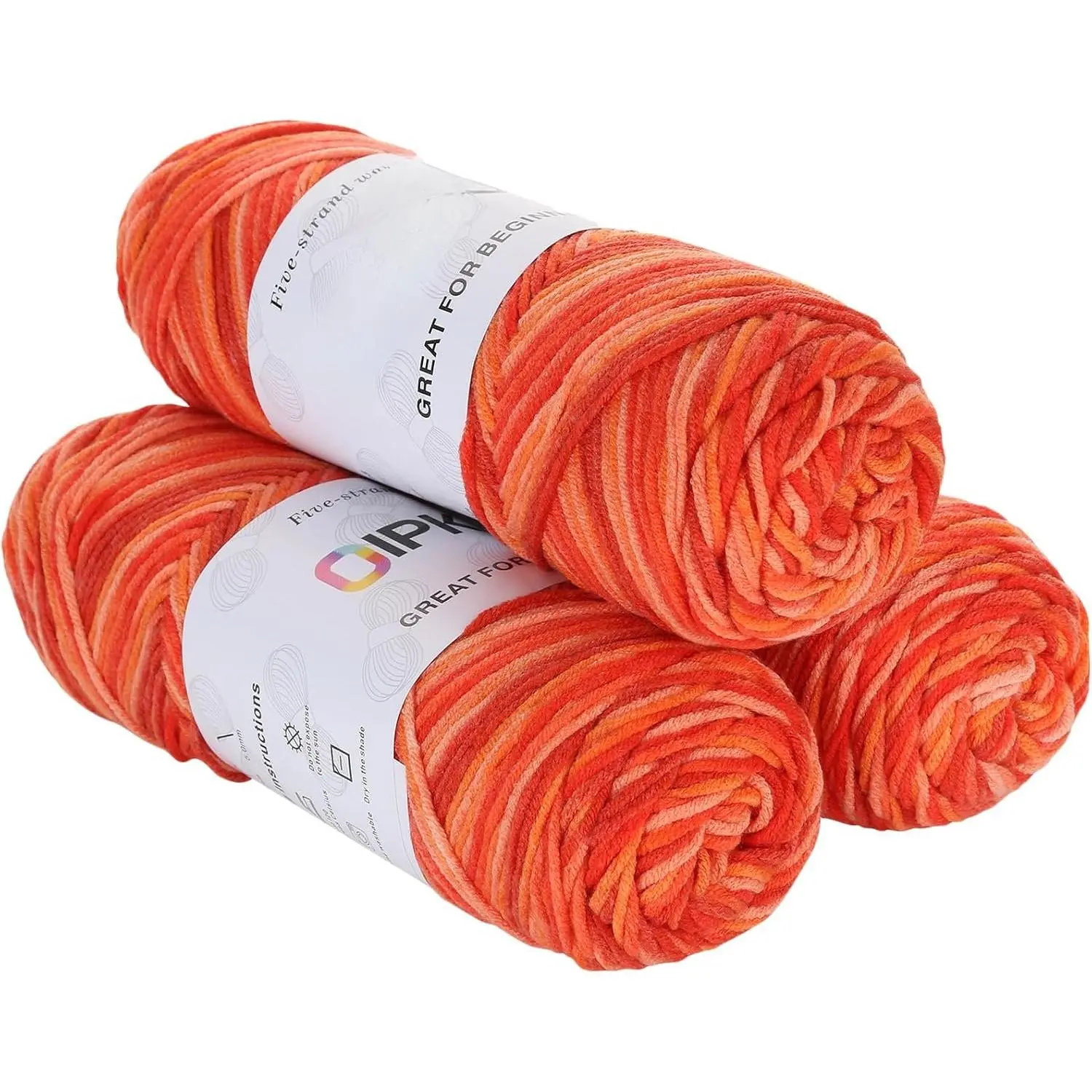 3PACK 5-Ply Variegated Yarn for Crocheting, Yarn Soft Each 3 count/300g/630 Yards Soft Cozy, Multi-Color Gradient for Knitting Sweaters, Scarves, Shawls, Hats (Orange )