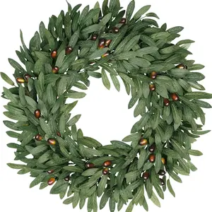 Olive Eucalyptus Wreaths for Front Door 22 Inch, Artificial Waterproof Green Olive Branch Wreath with Berry for Home Outdoor Indoor Farmhouse Window Spring Summer All Seasons