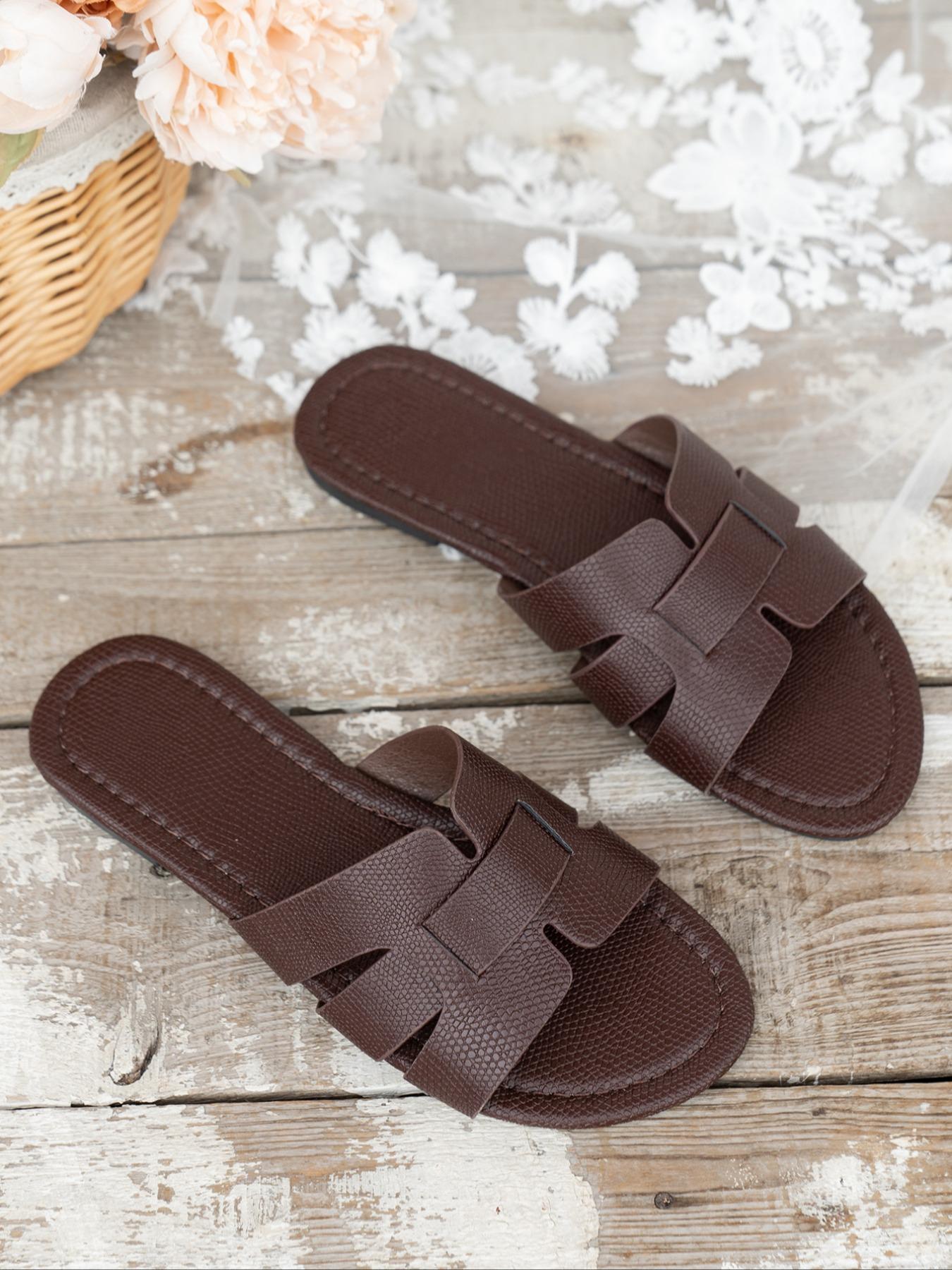 Women's Fashionable Plain Color Slide Sandals, Casual Comfortable Flat Sandals for Summer, Lightweight Breathable Shoes for Daily Wear