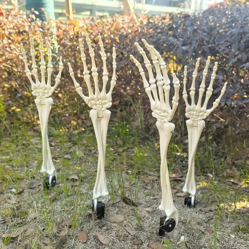 Halloween Plastic Realistic Skull Hand Decorations, Articulated And Poseable, 1 Pair, Garden Lawn Haunted House Decor