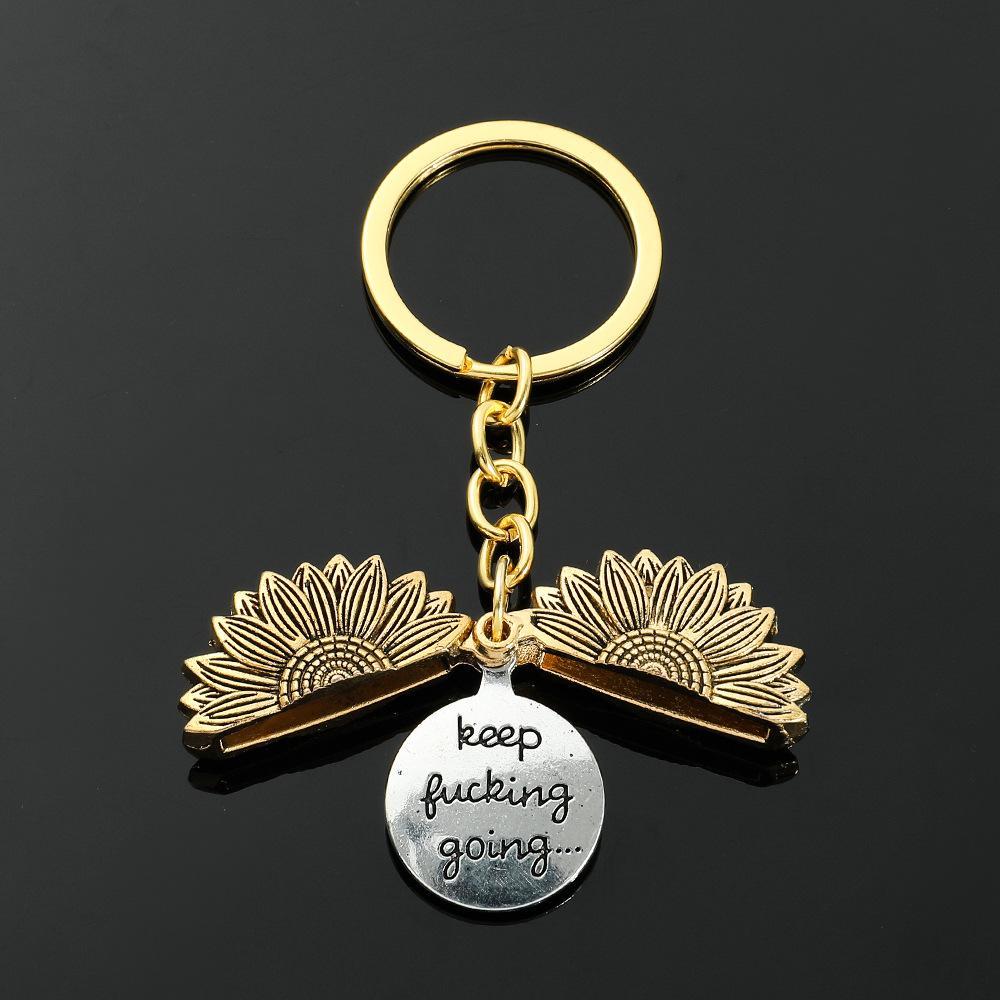 Vintage Sunflower Keychain – Retro Sunflower Pendant Bag Charm, DIY Letter Key Ring Accessory for Women