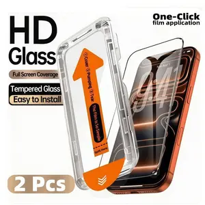 2-Pack HD Full-Coverage Tempered Glass Screen Protector, Smartphone, Auto Dust Removal, Compatible with iPhone 17 Pro Max, 16 Pro Max, 15, 14 Plus, 13, 12 Mini, 11 Pro Max, X, XS Max, XR, Anti-Scratch, Bubble-Free, Installation, Accessories