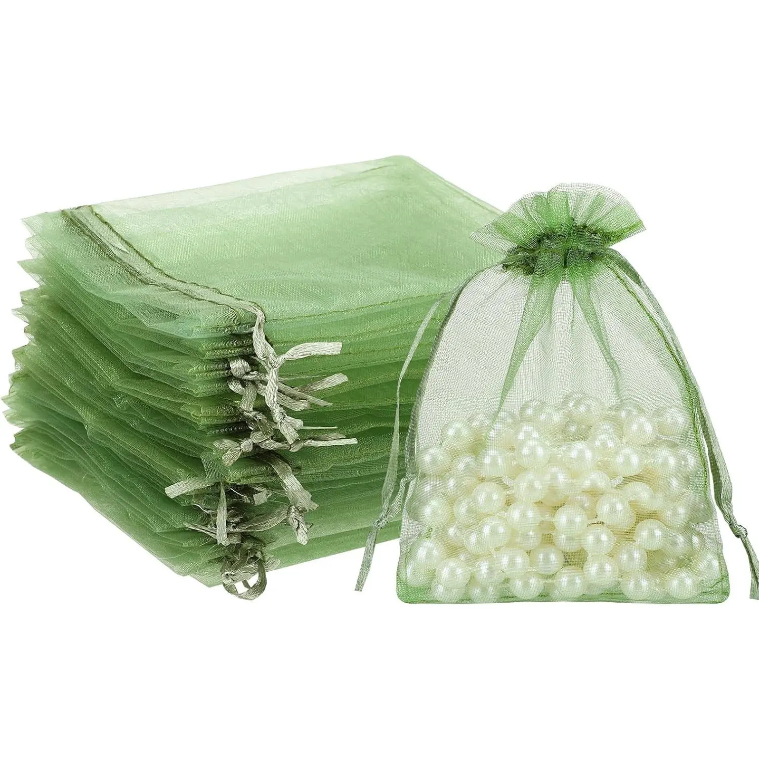 120PCS Sage Green Small Mesh Bags 3.5x4.7 Inch Organza Bags with Drawstring Mini Mesh Gift Bag Jewelry Pouches for Wedding Bridal Baby Shower Graduation Party Favor