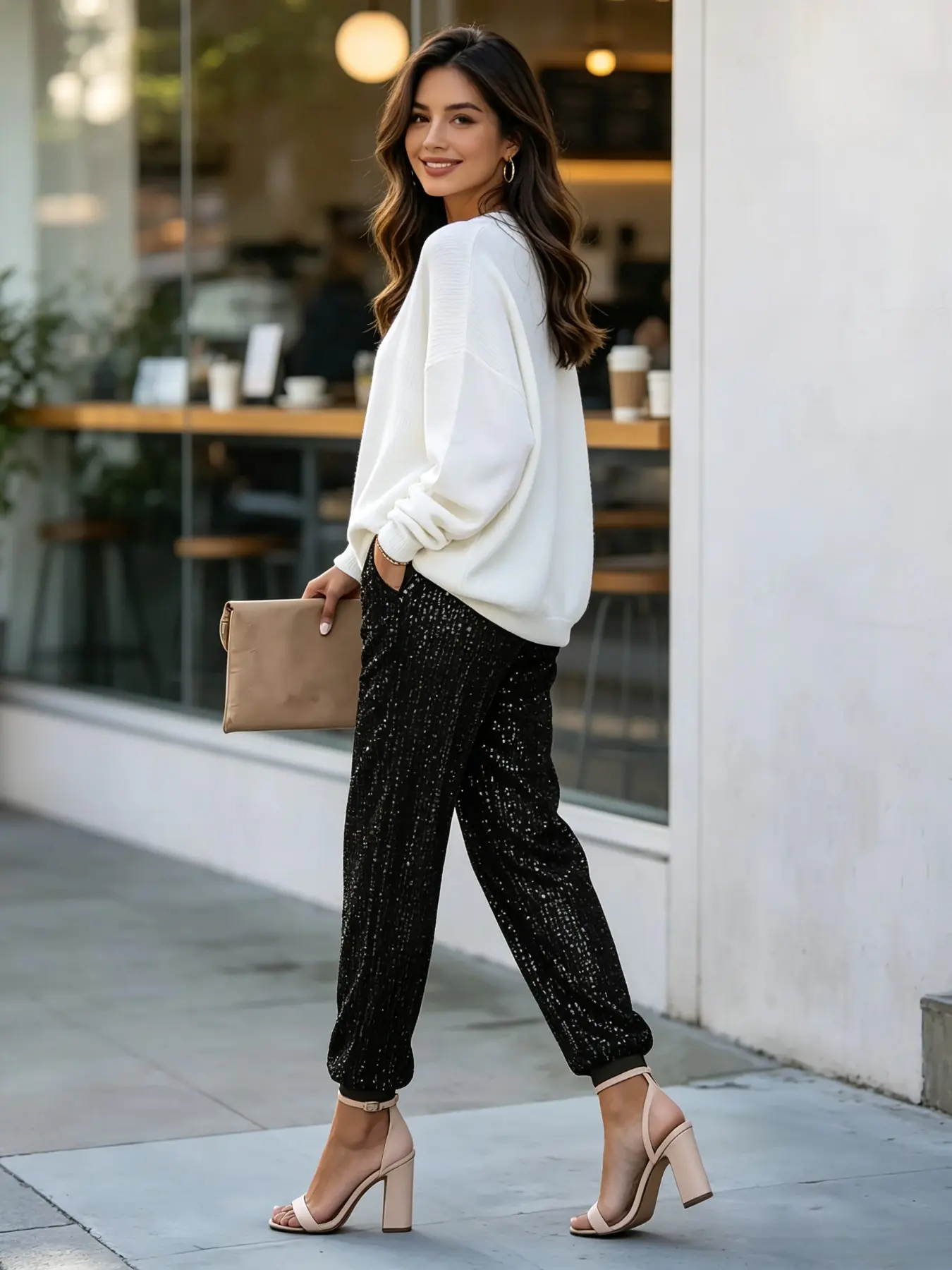 Fashionable Sequined Women's Long Pants, Trendy and Stylish Design, Perfect for Parties and Special Occasions, Eye-Catching and Elegant Look