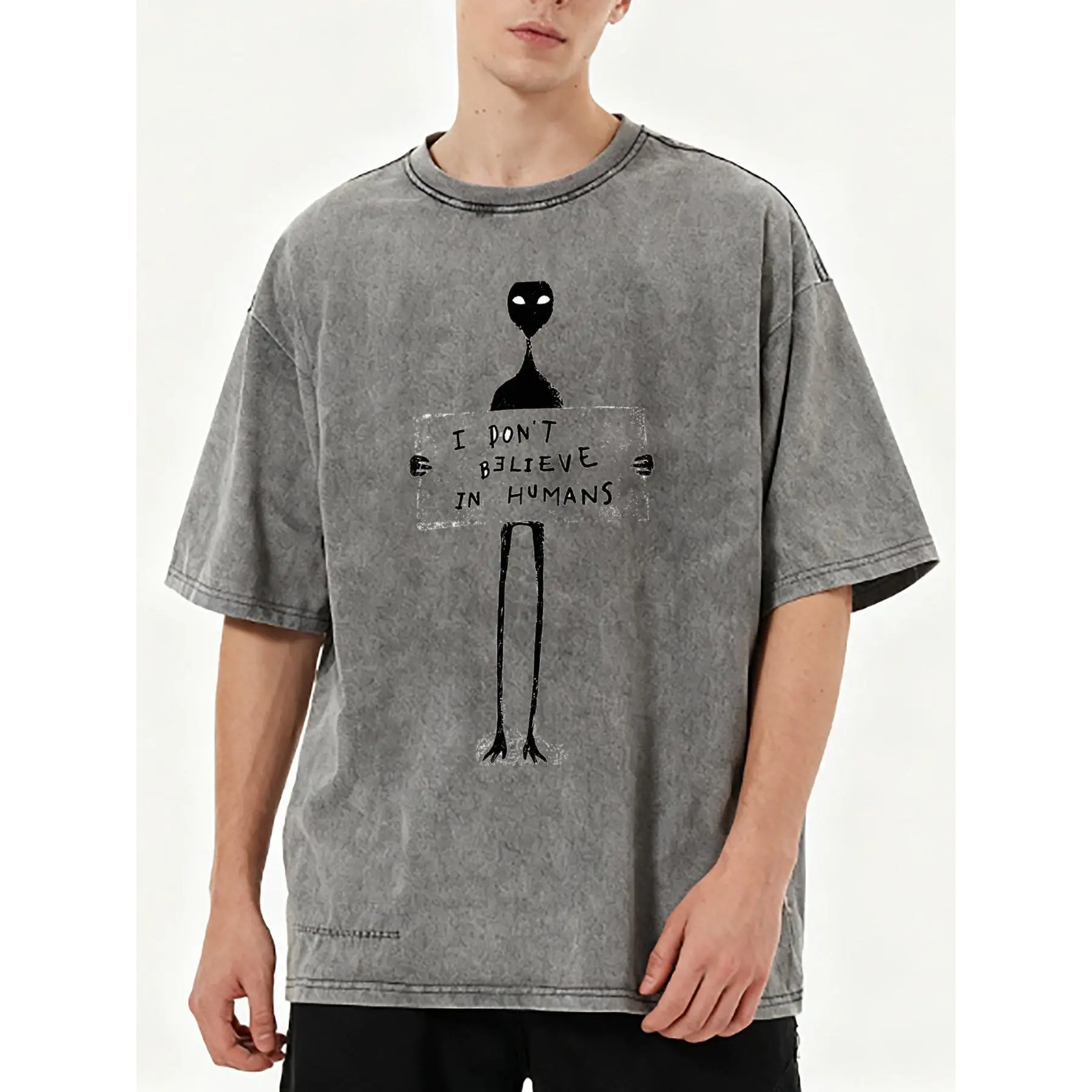 Men's & Women's Oversized Funny Alien Sign Graphic T-Shirt, Unisex 100% Cotton