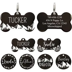 Stainless Steel Pet ID Tag Dog Name Tags Personalized Front and Back Engraving Customized Dog Tags and Cat Tag Optional Engraved on Both Sides Bone Tag with Mountain Design Large