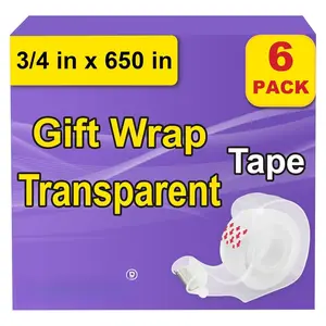 Tape, Transparent Tape for  Wrapping, 6 Dispensered Rolls, Glossy Finish,  for Holiday Wrapping Paper, Office&School Supplies, 3/4 x 650 Inches