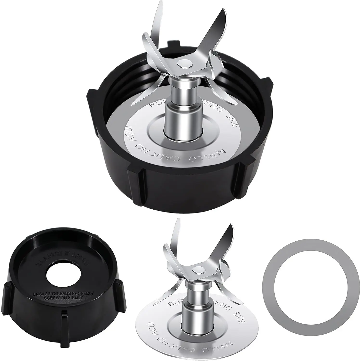Osterizer Blender Replacement Parts - 6-Point Fusion 4980 Ice Crushing Steel Blade, 4902 Jar Bottom Set with Rubber Seal Gasket