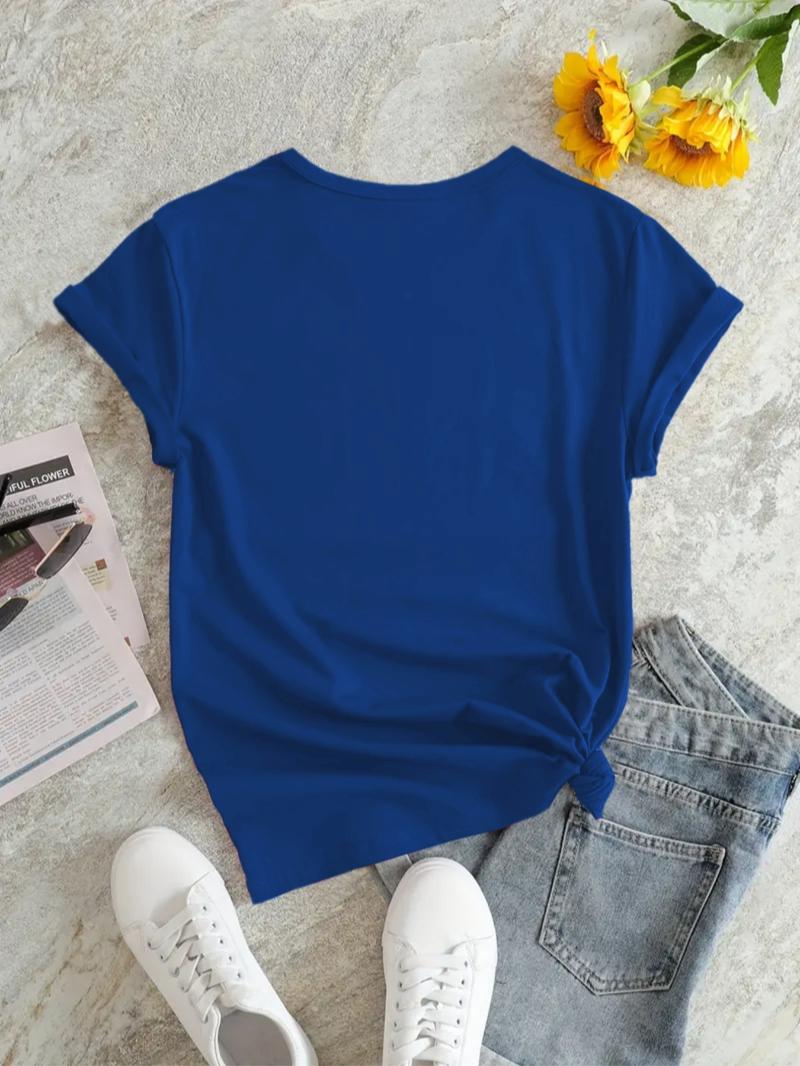 Women's Letter Print Round Neck Tee, Summer Clothes Women, Casual Short Sleeve Crew Neck T-Shirt for Summer, Fashion Women's Top for Daily Wear