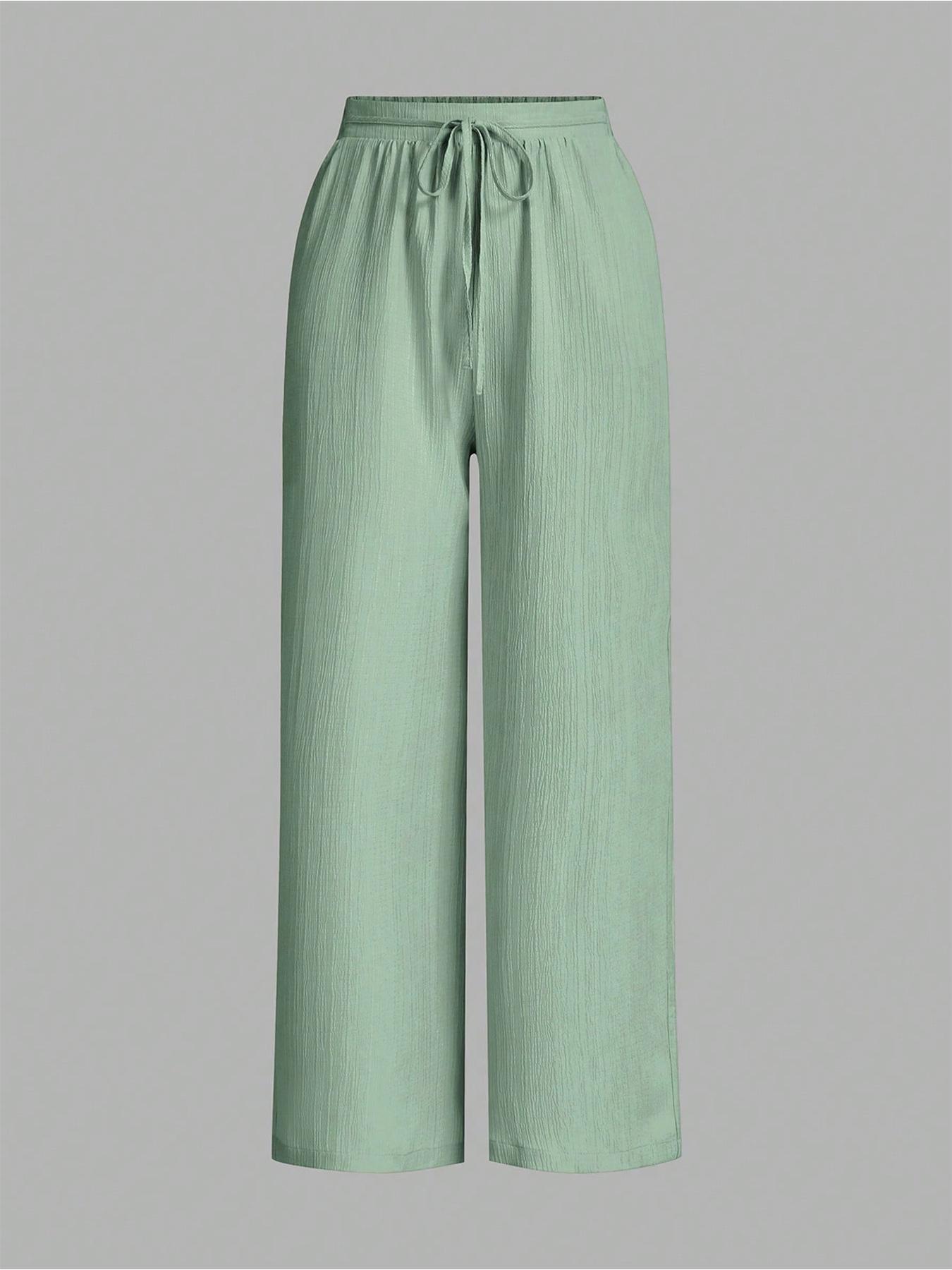 Women's Solid Color Wide Leg Pants, Casual Fashion Trousers, Casual Comfy Essential Elastic Tie Front Trousers for Daily Wear, Ladies Bottoms for All Seasons, Casual Lounge Pants