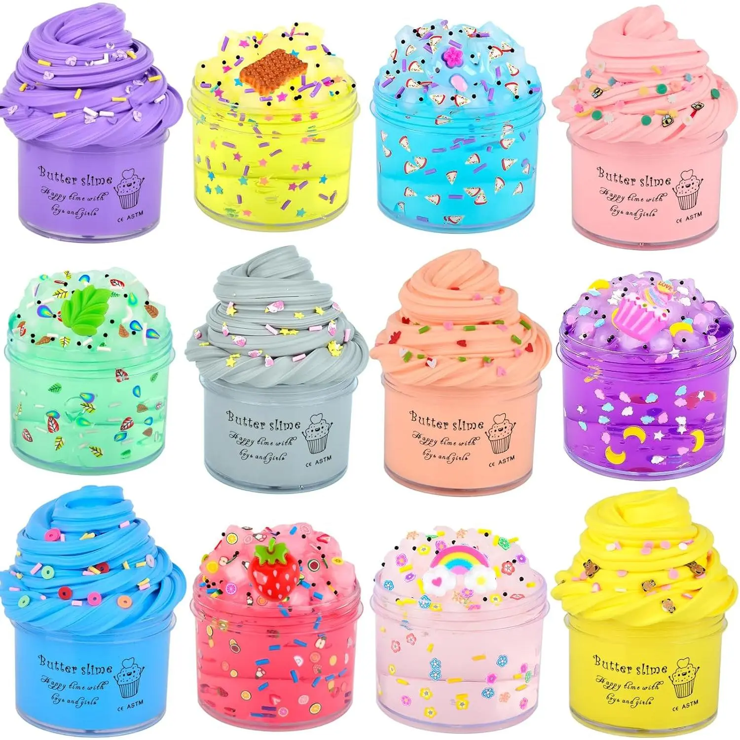 Slime Kit 12 Pack, with 6 Butter Slime and 6 Crystal Slime for Party Favors, Christmas Slime Putty Soft and Non-Sticky, Birthday Gift Carnival Prizes, Stress Relief Toy for Kids Education