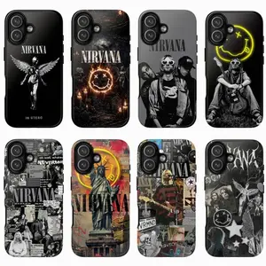 Eight Nirvana touchscreen phone cases, paying tribute to the Nirvana rock band, perfect as fan gifts and phone accessories, compatible with iPhone 11–17 Pro Max/Plus series and Samsung Galaxy S23–S25 series.