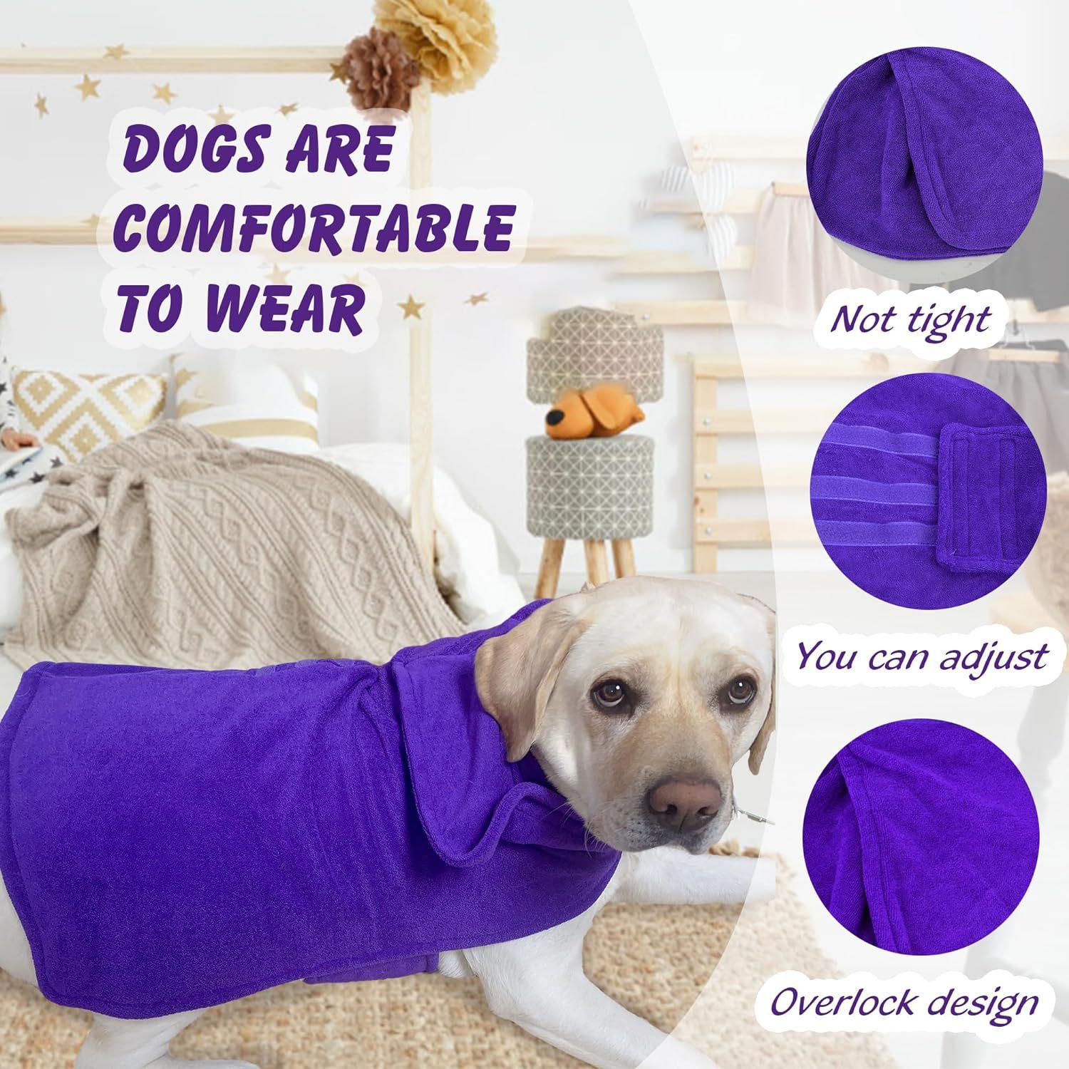 Dog Bathrobe Towel, Super Absorbent Microfiber Pet Drying Robe with Pocket & Adjustable Strap, Fast Drying Dog Bath Towel Wrap for Large Medium Small Dogs