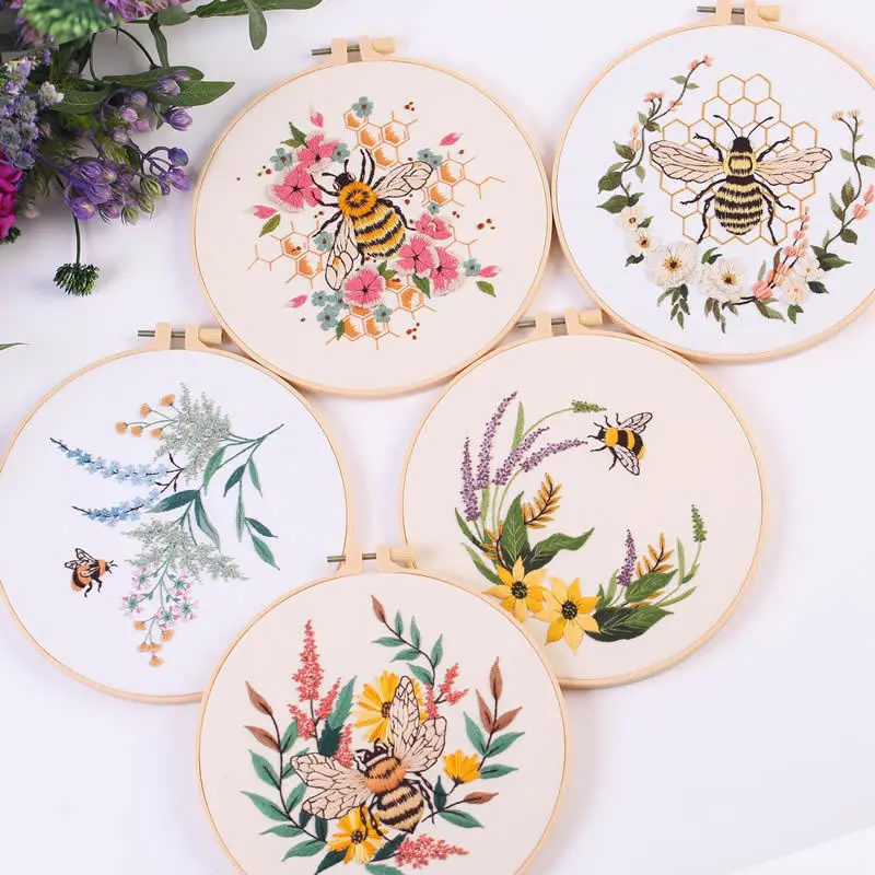 DIY Cross-Stitch Embroidery Kit for Adults, 5-Piece Handmade Suzhou Style Set on Satin Fabric, Customizable Craft Project, Cross-Stitch Kit, Custom Cross Stitch