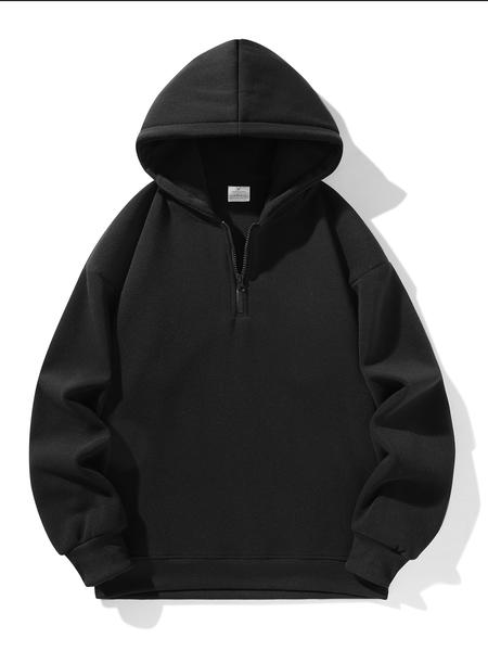 Men's Half-Zip Fleece Hoodie, Casual Long Sleeve Drop Shoulder Sweater, Thick Fabric for Fall & Winter, Sporty Fashion Pullover