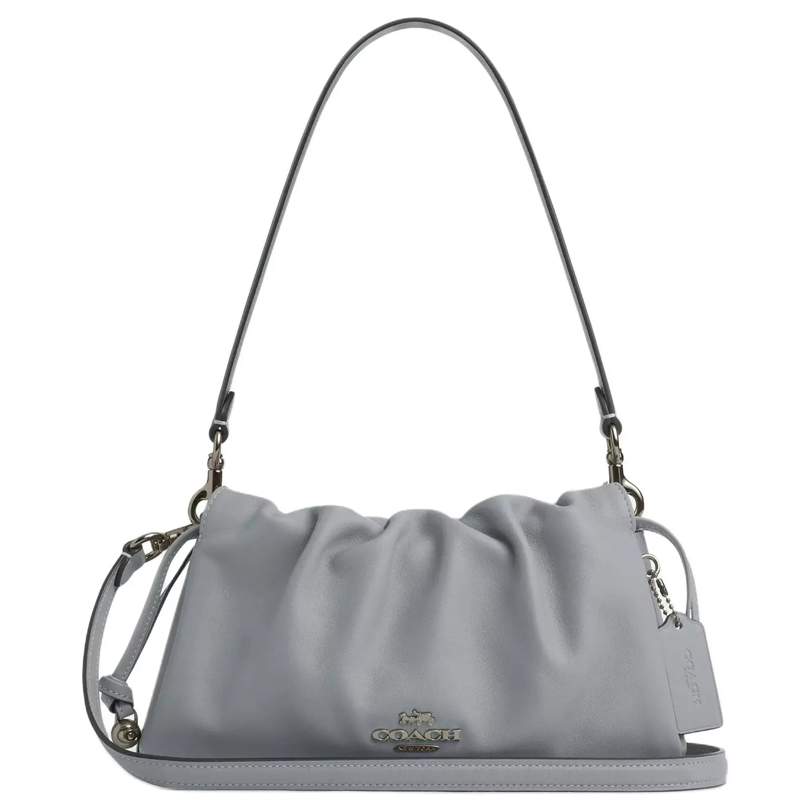 Women's COACH Faye 26 Logo Drawstring Cloud Bag - Smooth Leather Medium Gray-Blue Magnetic Snap Crossbody  Shoulder Bag, Magnetic Snap Women's Crossbody