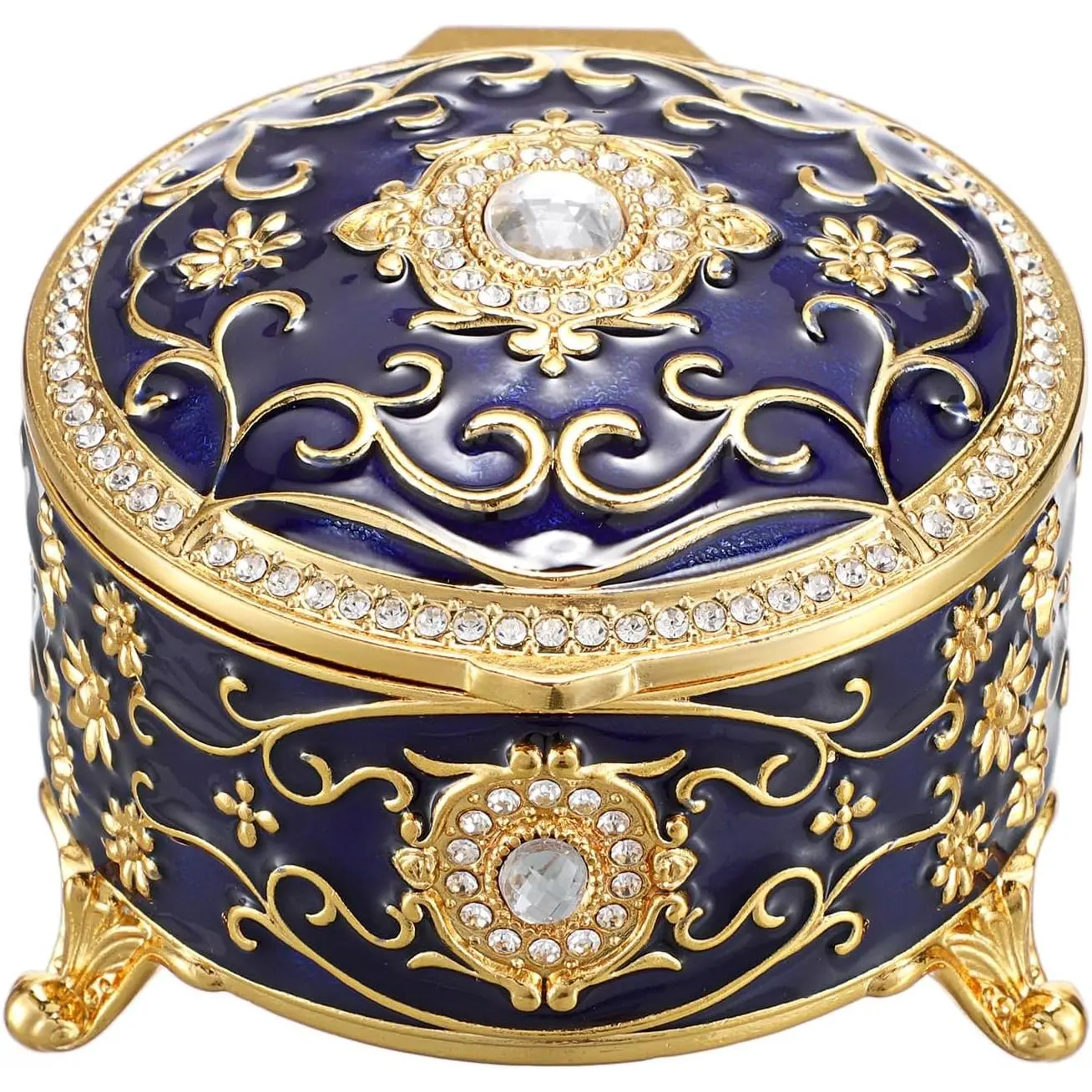 Box Round Metal Treasure Chest Box Enameled  Trinket Box for Ring Earrings Necklace,Sparkling  Box  for Birthday Christmas,Blue