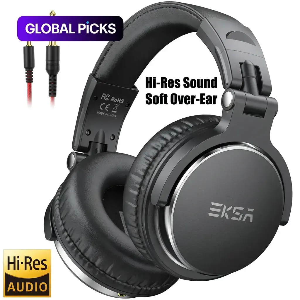 Professional Studio Dj Over Ear Headphones with Microphone, High Resolution Audio Mixing Recording Ear Hook, Wired Electronic Audio Headset 3.5/6.35mm Headphone Jack, Suitable for Guitar Amp Podcast Keyboard Laptop Phone #GLOBAL PICKS