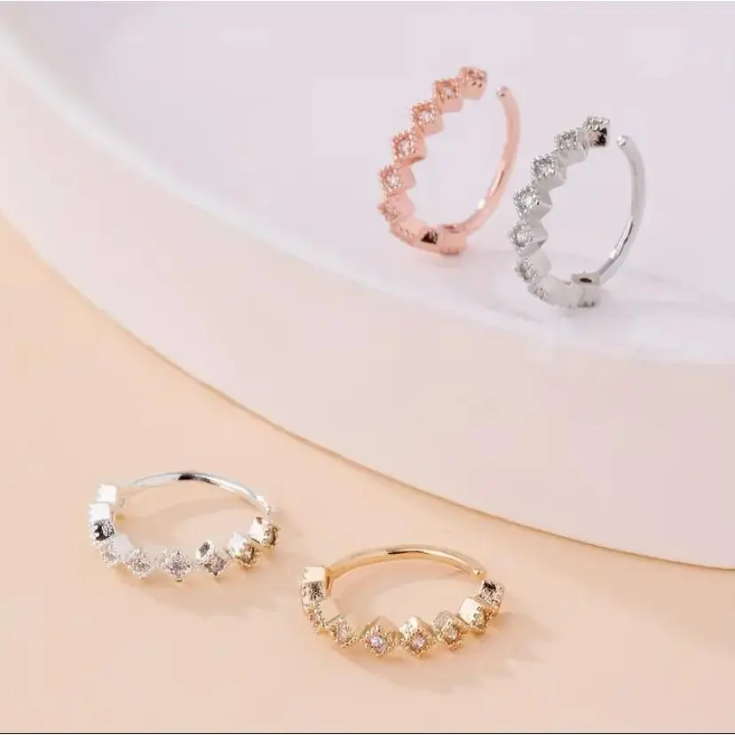 Minimalist Nose Ring Hoop with Alternating Zircons, Dainty Piercing Jewelry for a Subtle Look and Daily Wear, Sentimental Gift