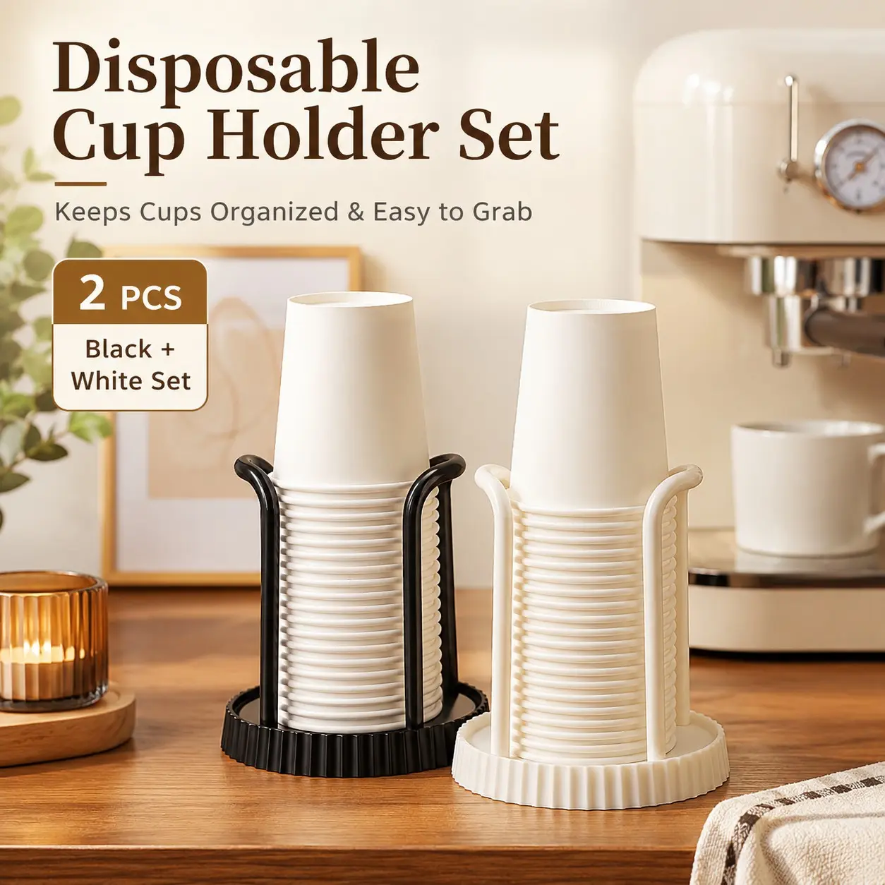 2-Pack Adjustable Plastic Cup Holders, and, Multi-Functional Paper Cup Organizer, Saves Kitchen Space, Perfect Gift, Disposable Cups