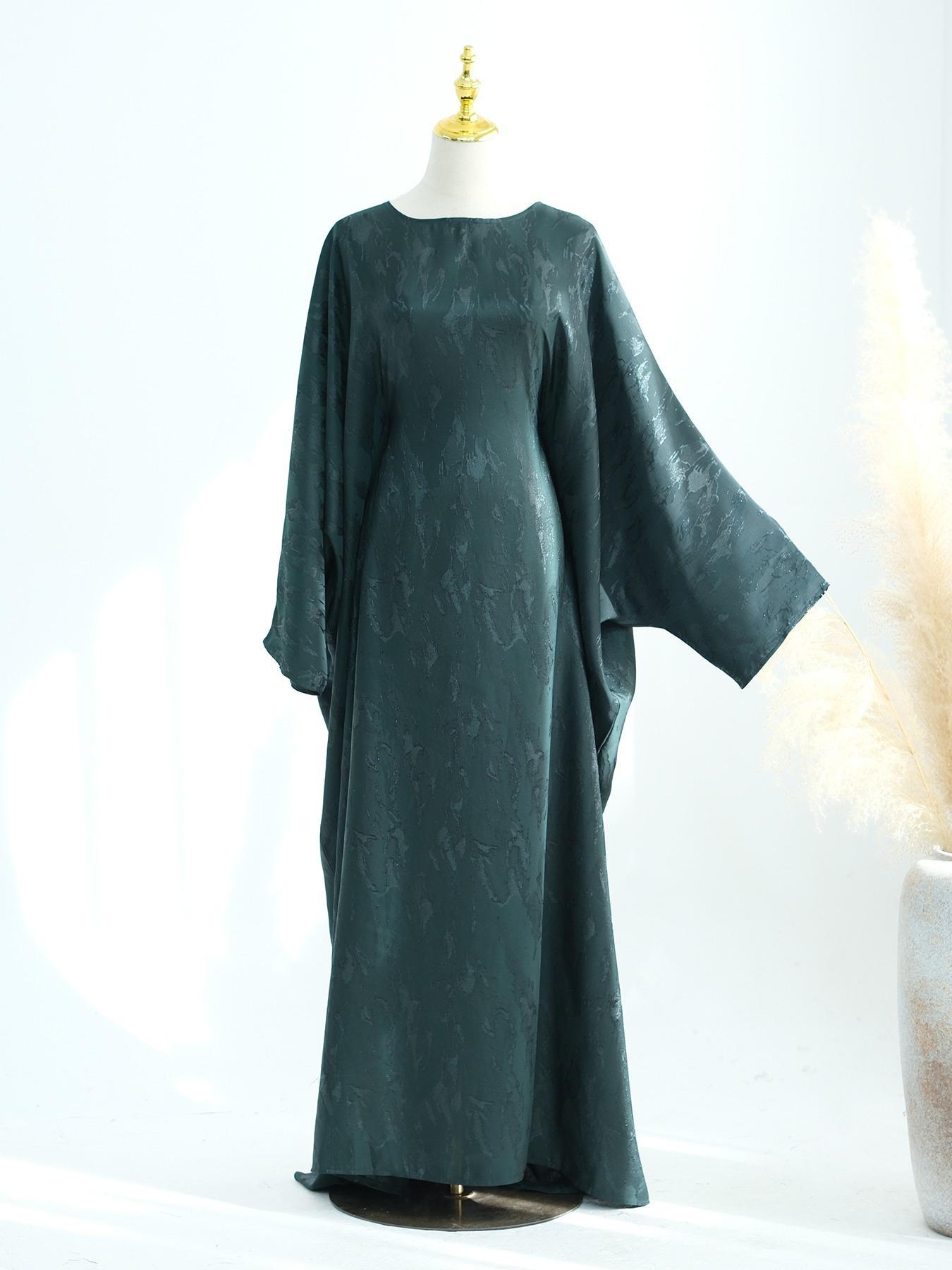 Women's Floral Jacquard Arabian Dress, Modest Chic Round Neck Long Sleeve Abaya Dress for Daily Wear, Ladies Islamic Clothing for All Seasons, Abaya Hijab Set, Abayas for Eid