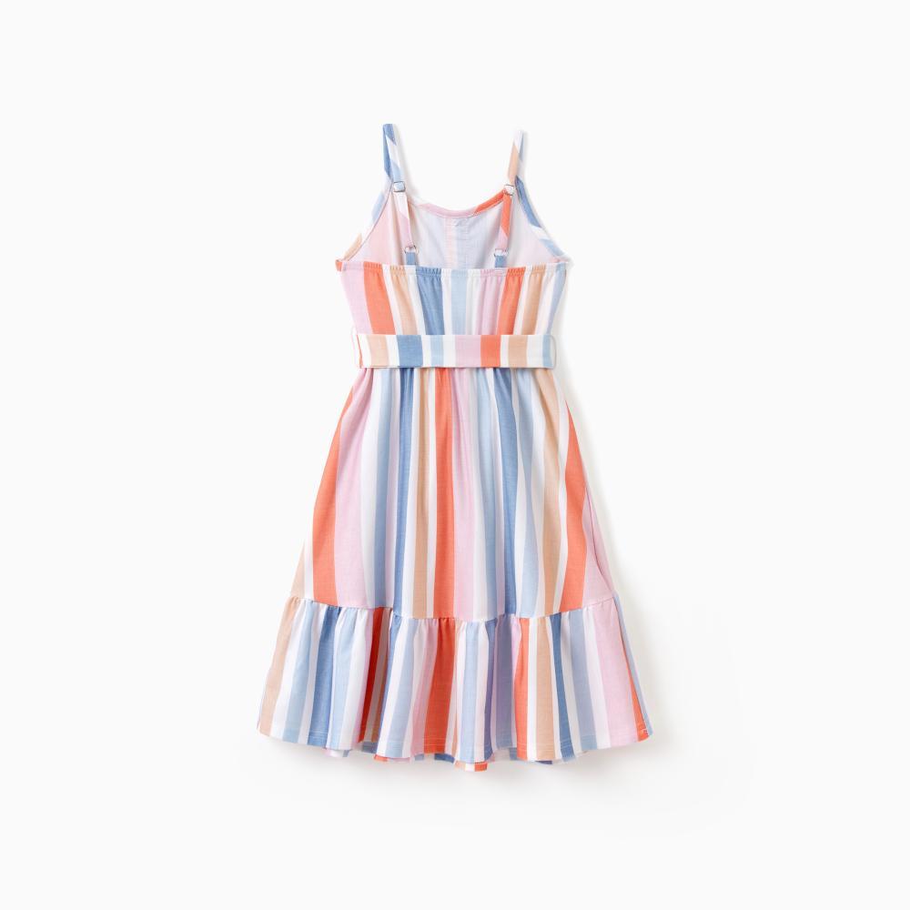 PatPat Family Matching Blue Short-sleeve Tee or Colorful Stripe Camisole Dress Spingtok