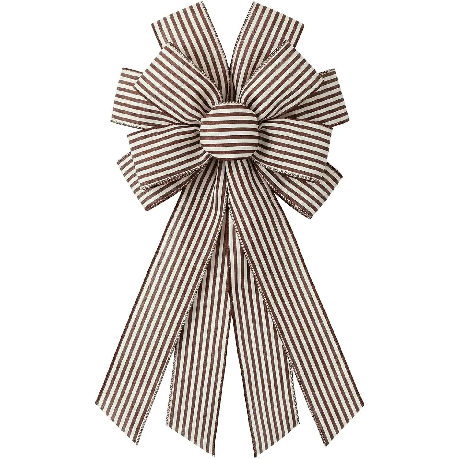 Elegant Brown Stripes Bow for Front Door, Rustic Wreath Bow, Decorative Door Bow for Adult  Decor, Handcrafted Fabric Bow with Wire Edges