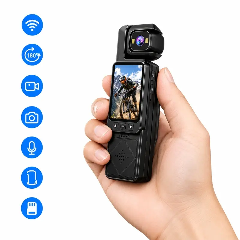 Body Camera 1080P HD Vlogging Camera, Portable Sports Camera with 140 Wide Angle, IR Night Vision, Loop Recording, WiFi APP View for Travel Hiking Cycling
