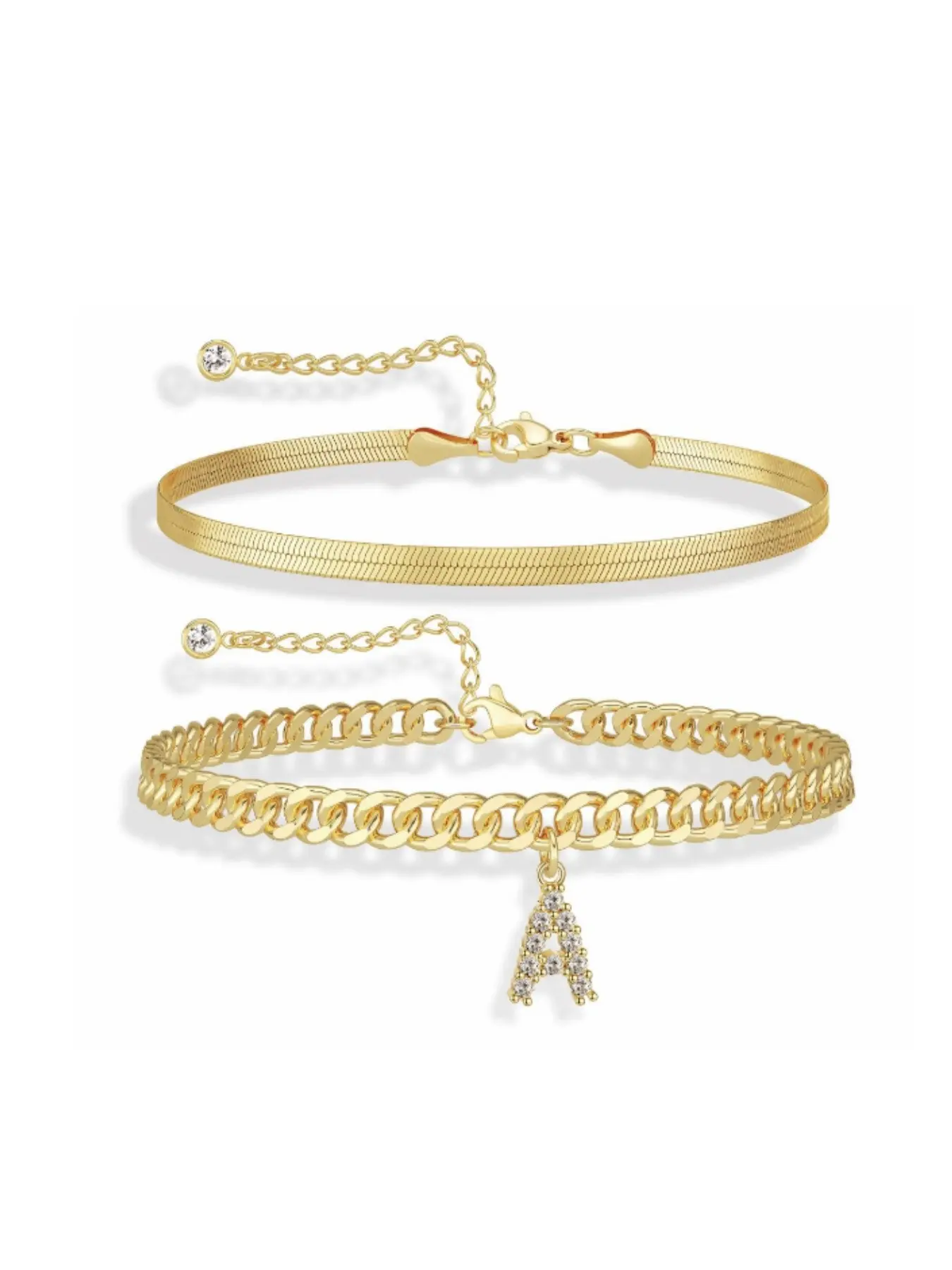 Ankle Bracelet for Women Stack Gold Anklet with Letter Pendant Summervibes Adjustable Anklet Set Stackable Jewelry Summer Beach Accessories Gift for Girls;A-Z Birthday Anniversary Gifts for Girls Women Costume Jewelry Accessories
