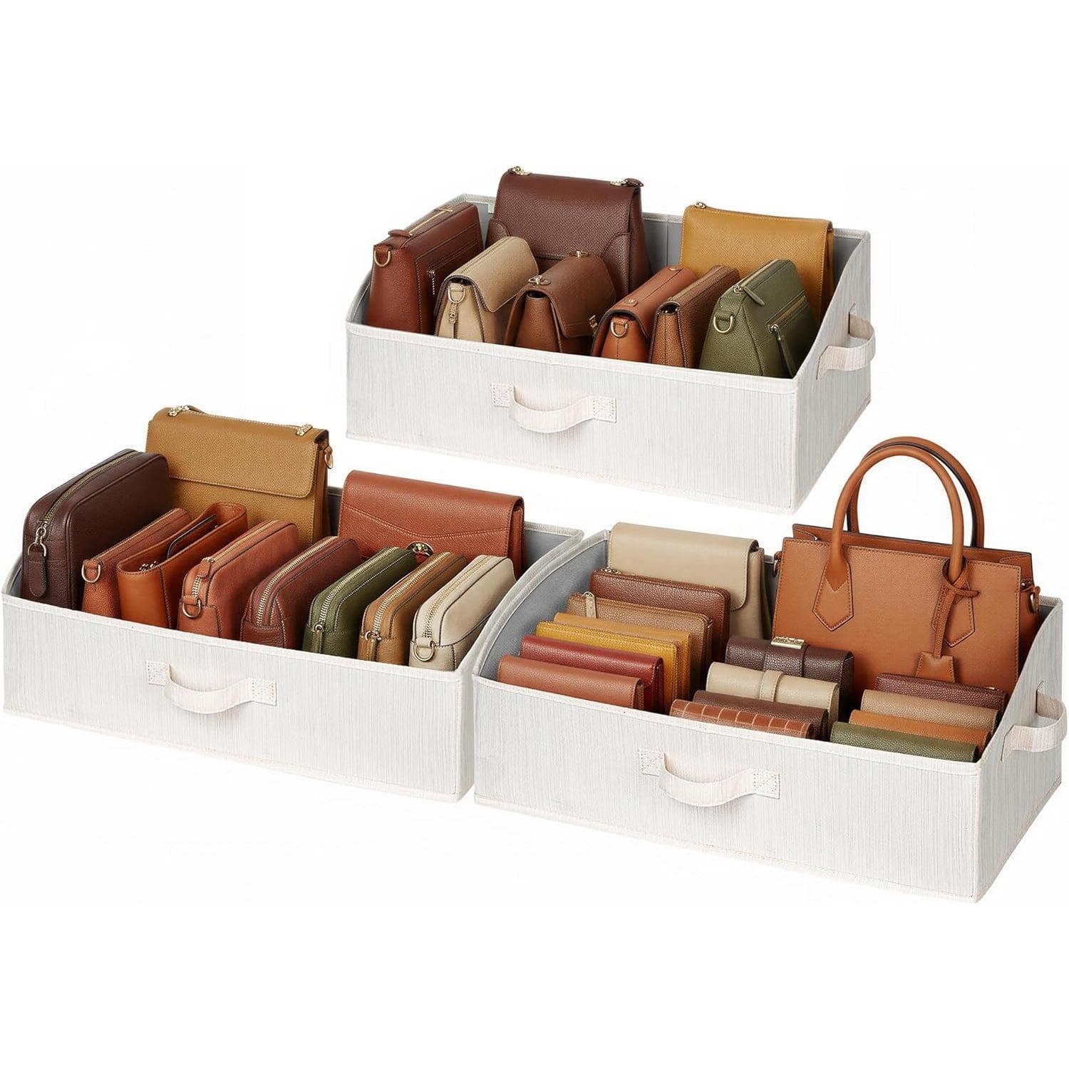 3-Pack Trapezoid Fabric Storage Bins with Handles, Foldable Closet Organizer Baskets for Shelves, Large Clothes Boxes in Mixed Beige, White & Ivory 3-Pack Trapezoid Fabric Storage Bins with Handles, Foldable Closet Organizer Baskets for Shelves, Large Clothes Boxes in Mixed Beige, White & Ivory