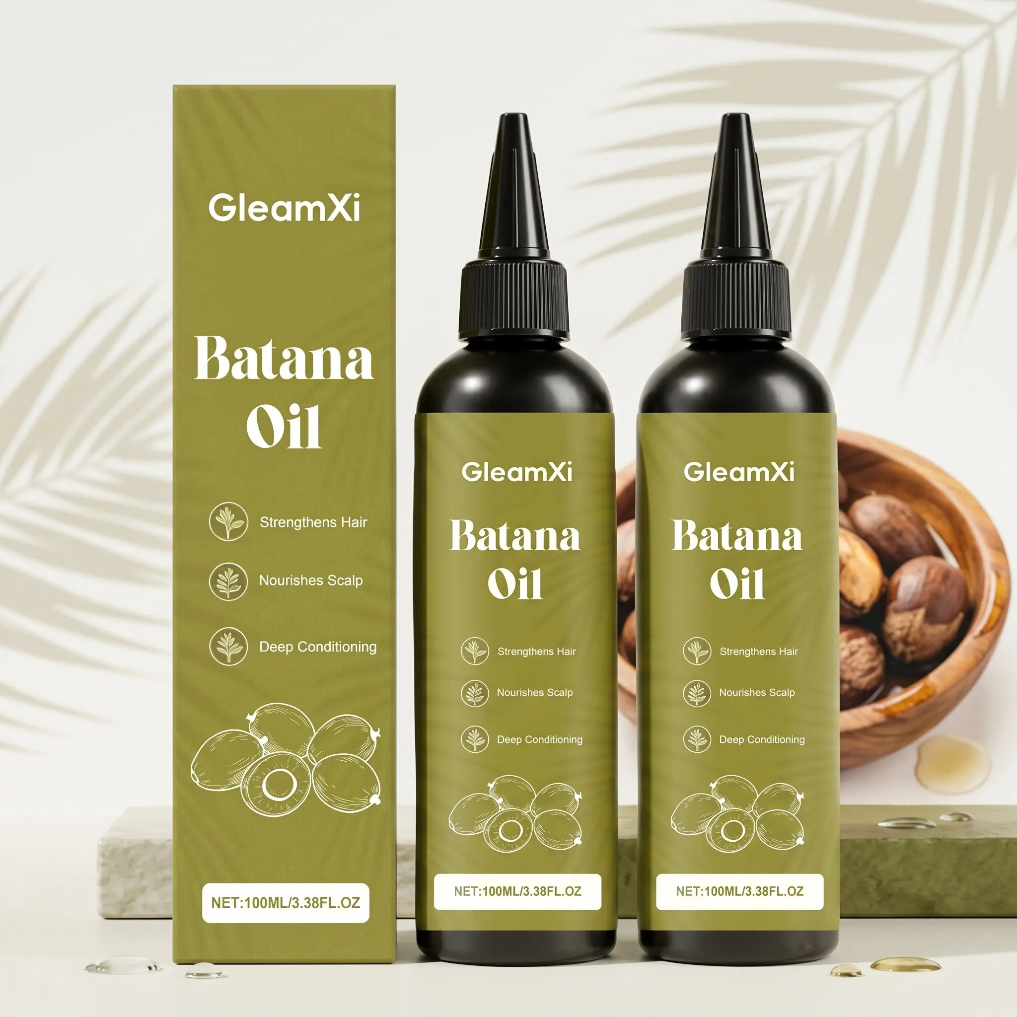 Batana Hair Strengthening Oil Set (100ML*2), Lightweight Texture, Long-Lasting Moisture, Smooth Hair, Refreshing Brightening Hair Oil