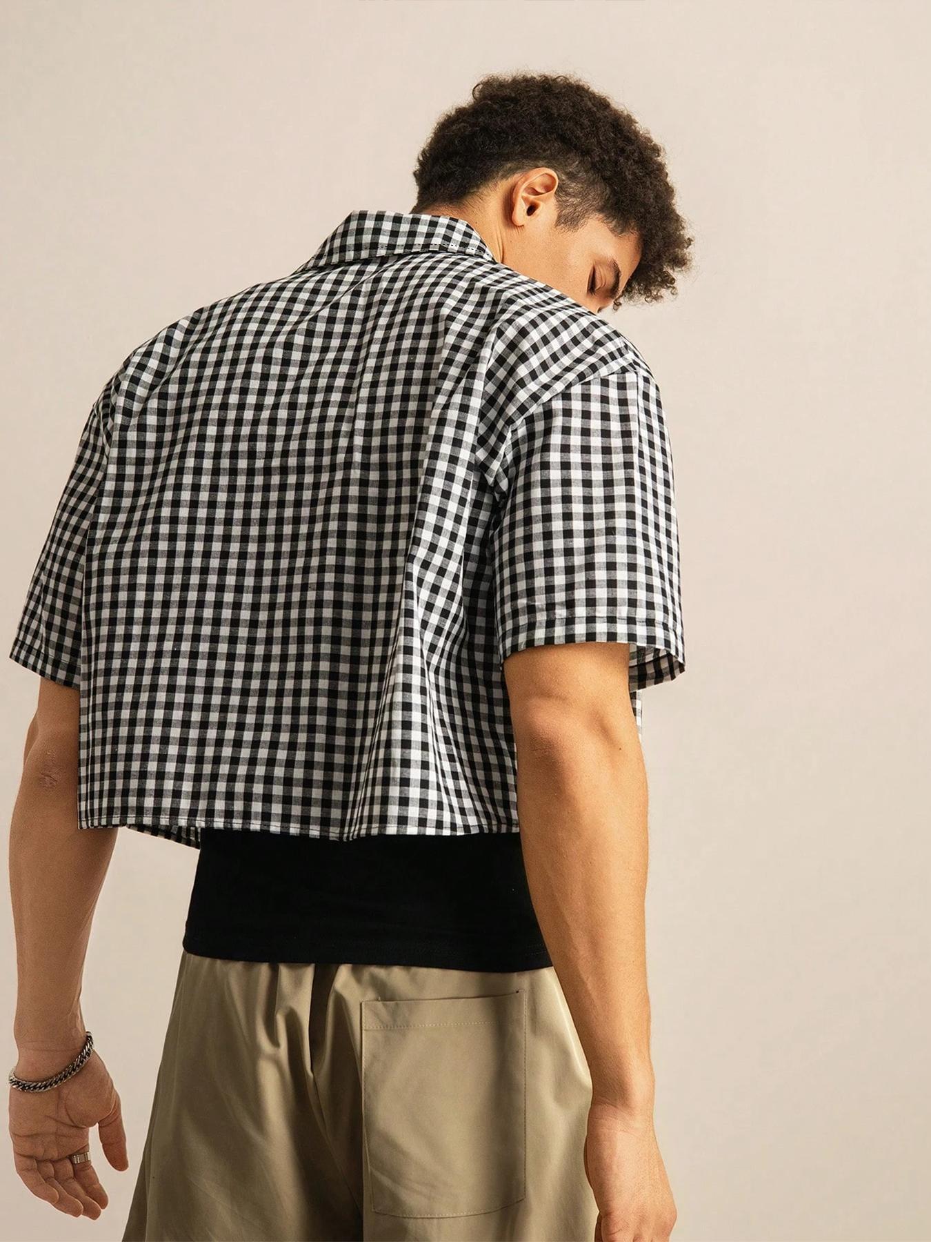 Men's Regular Fit Gingham Print Short Sleeve Shirt, Casual Half Sleeve Comfy Top for Fall, Men's Clothes for Daily Wear