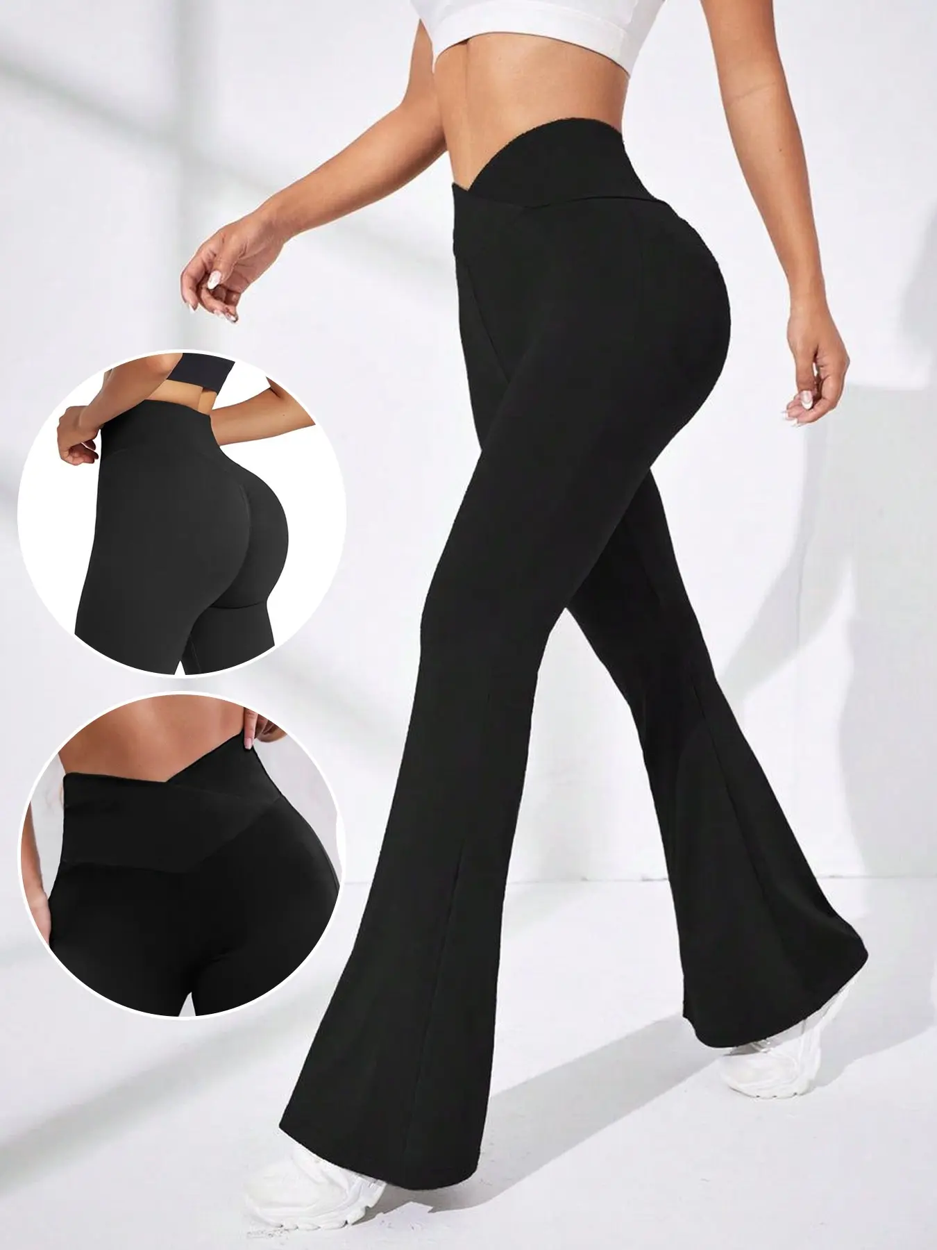 Women's Slim Fit Flared Trousers with Cross Waist Design, Comfortable Casual Pants for Everyday Wear, Trendy Camouflage Pattern