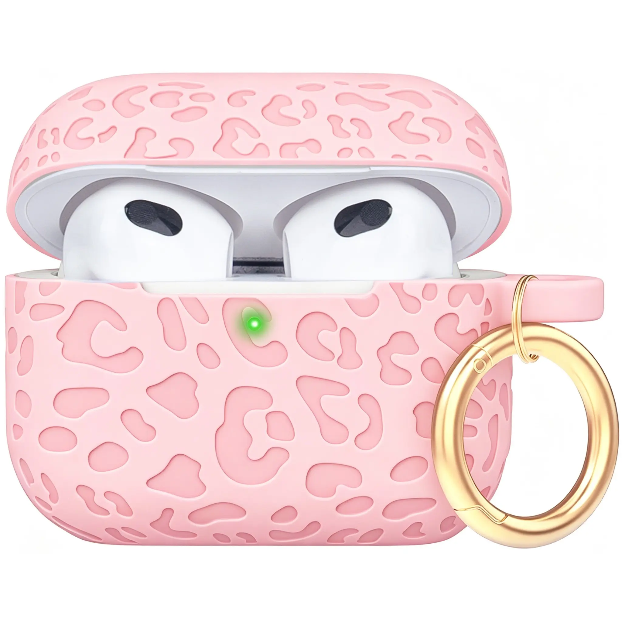 Engraved Leopard Premium Silicone Case Protection for Apple AirPods 3 with Keychain for Women Girls
