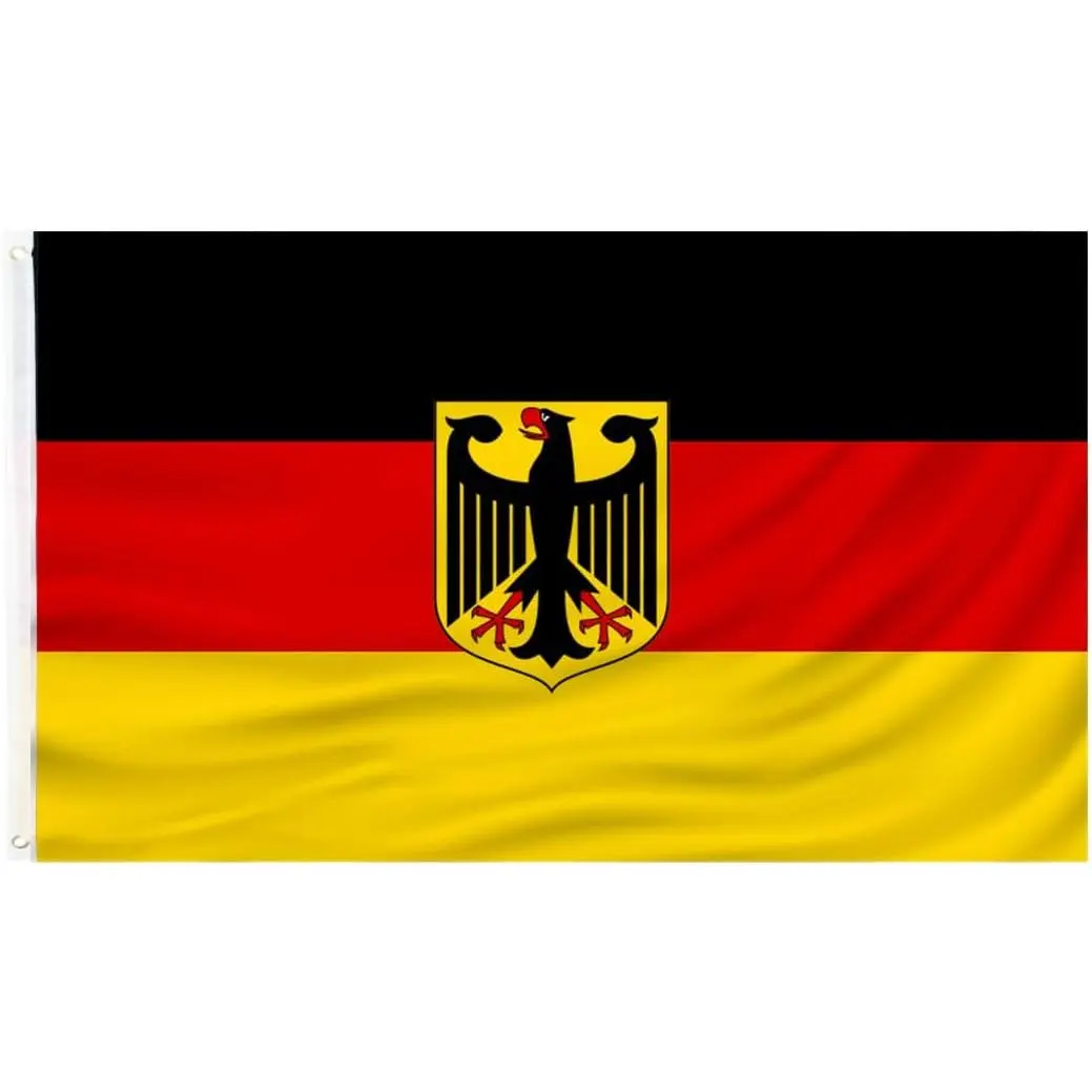 Germany Flag - Polyester Fabric, Horizontal Black-Red-Yellow Bands, Central Golden Shield with Black Eagle Coat of Arms, Lightweight Patriotic Banner for European Sports Games, Collectible Party/Camping Outdoor Decor