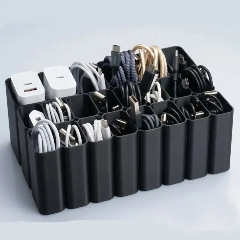 2/4Pcs Heavy‑Duty 11/22‑Grid USB Cable Storage Box Tray, Plastic Desktop Drawer‑Style Cord Organizer, Essential Electronic Accessory Storage Tool for Home & Office, Practical Home Organizer, Perfect Gift for Halloween Graduation Christmas Holiday