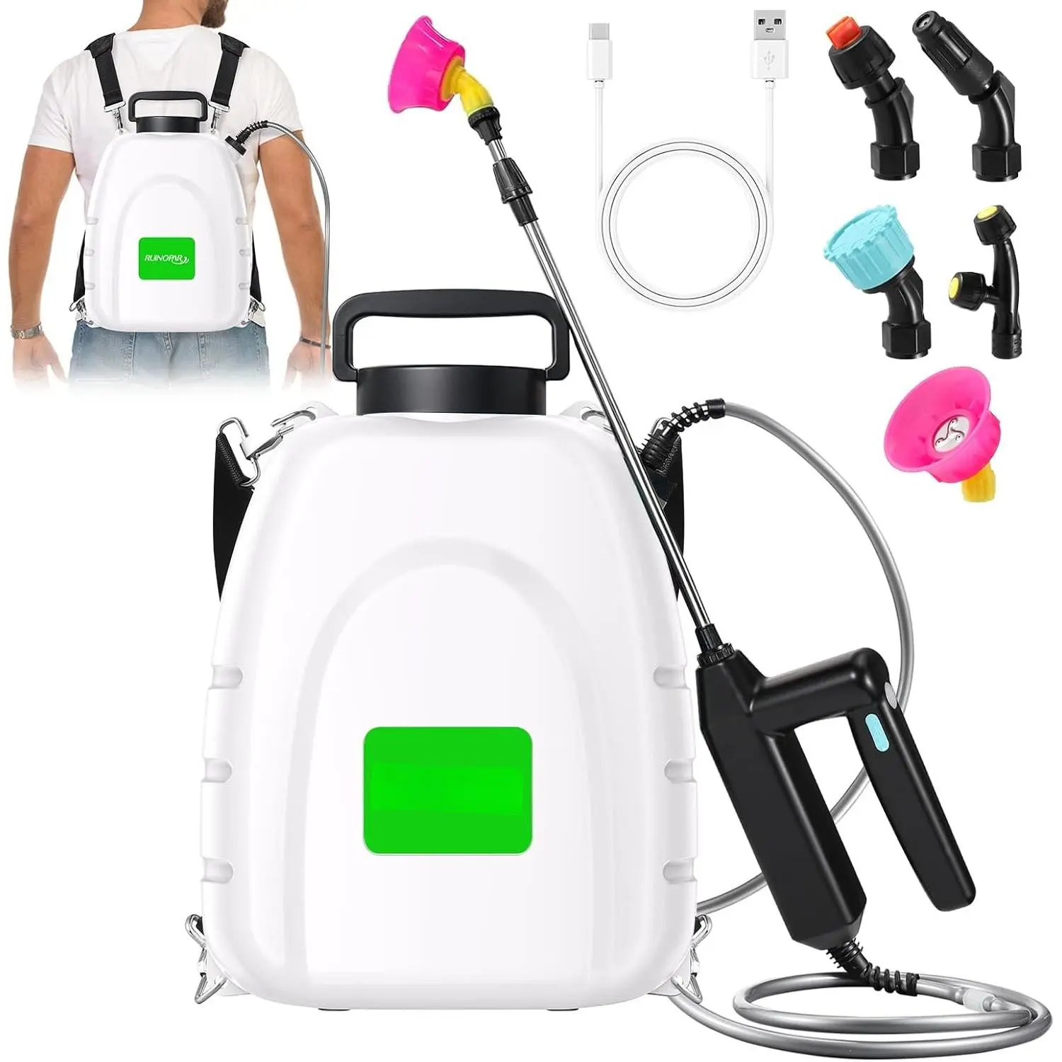 Sprayer 3.2 Gallon, Electric Sprayer with 5 Mist Nozzles,Rechargeable Handle, 41 in Retractable Wand,Adjustable  Strap,for Weed Lawn Yard,Gardening,Cleaning