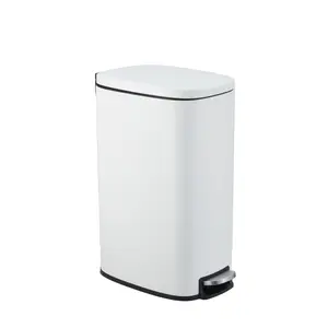 Garvee Slim Kitchen Garbage Can 13 Gal, Narrow Stainless Steel Bin with Removable Inner Bucket & Soft Close Lid, Ideal for Bathroom, Living Room, Office, White
