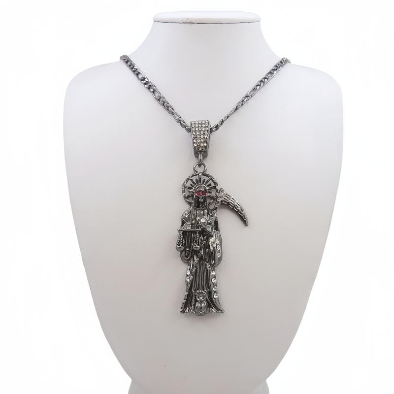 Santa Muerte Necklace Figaro Chain Santisma Muerte Pendant/Charm St. Jude Men's Women's Necklace
