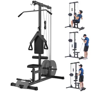 Garvee Versatile LAT Pulldown Machine for Home Gym – Wall/Floor Mounted Cable System – Dual High & Low Pulley – Adjustable Seat & Knee Support – 400-500LB Capacity