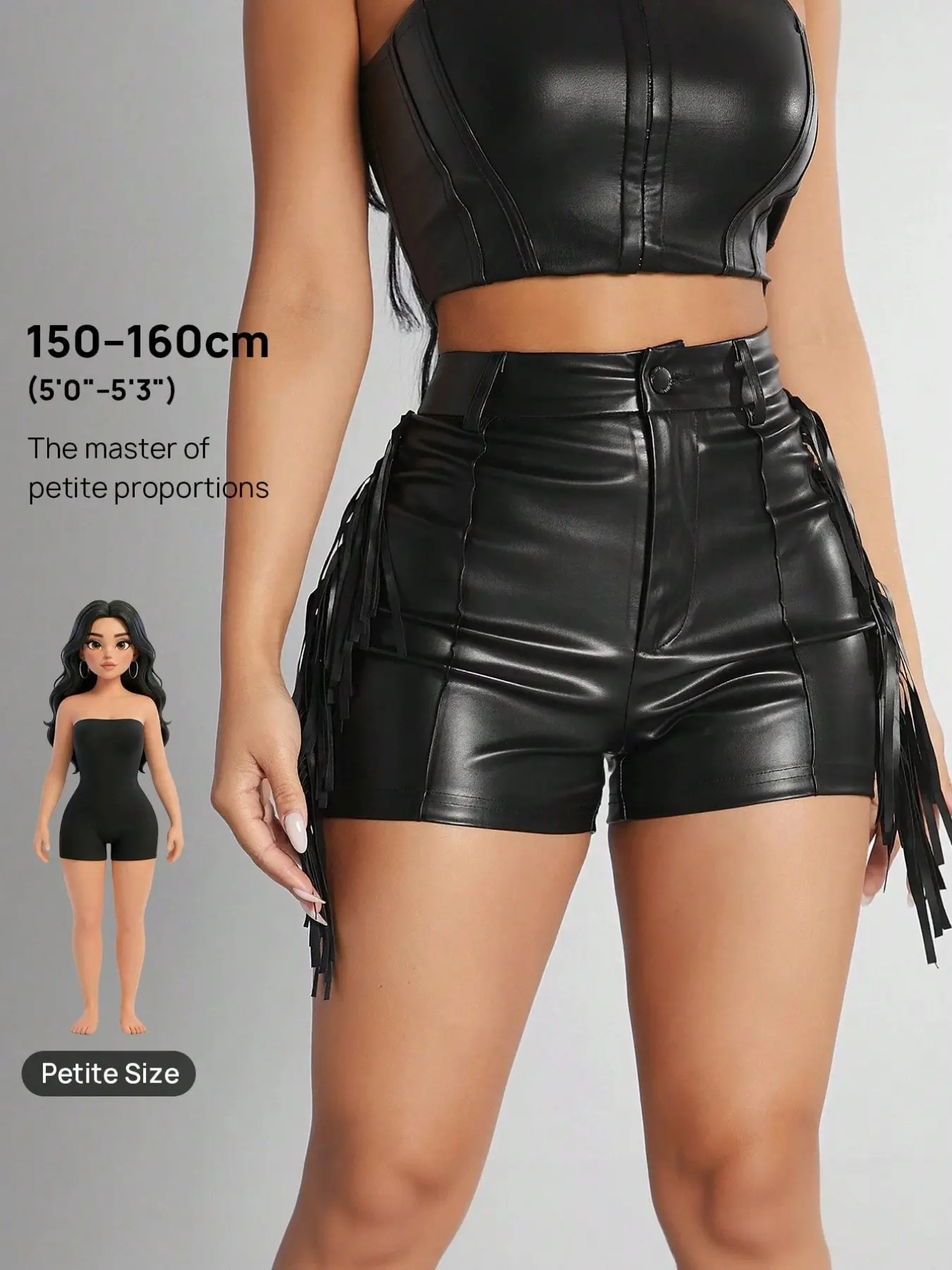 Women's High-Waisted PU Bodycon Casual Comfy Shorts with Fringe Trim, Stylish Short Pants for Casual Wear, Trendy Fashion Accessory