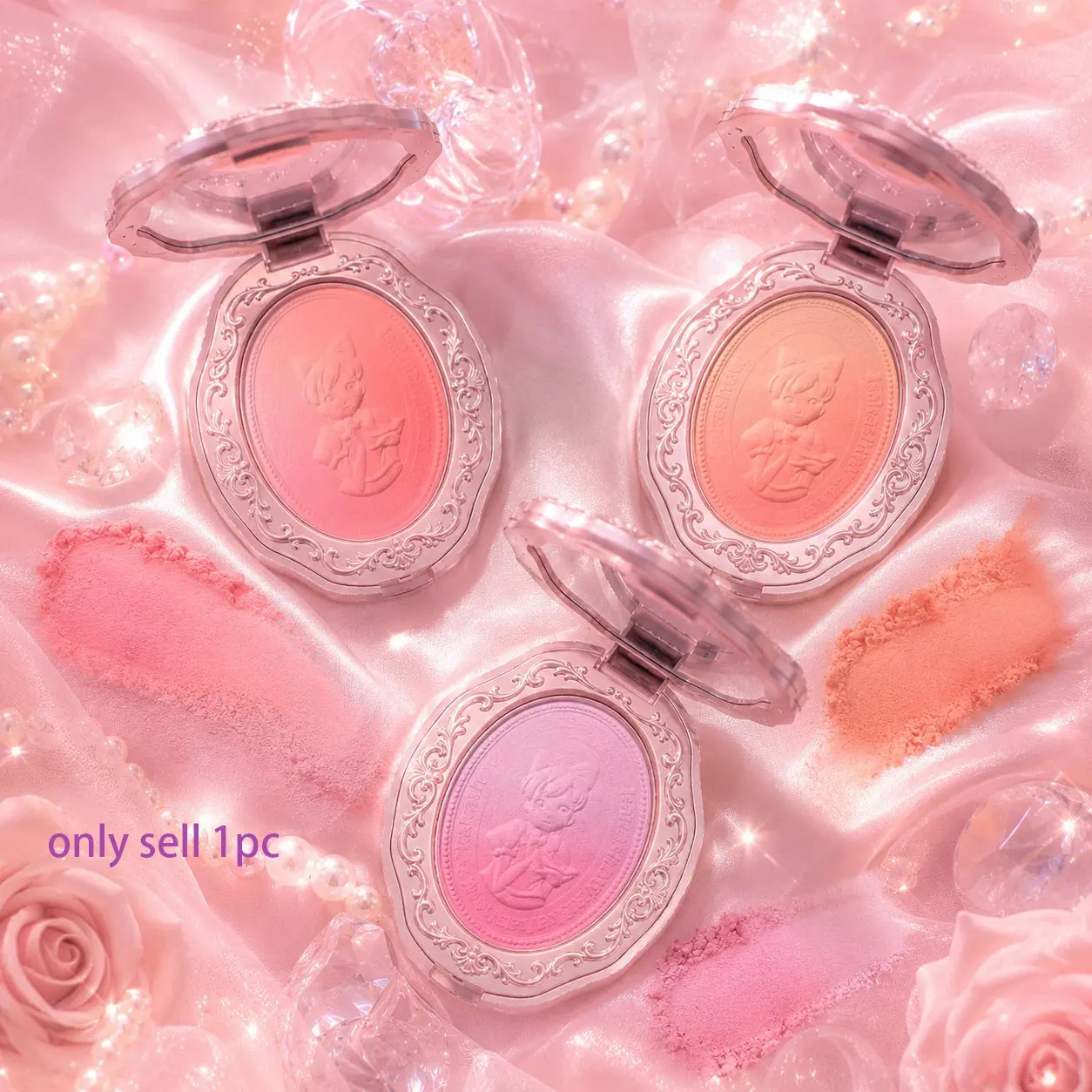 Kakashow Gradient Blush Powder, Court Style Low Saturation, Long-Lasting Natural Look, Youthful Cheek Color, Flower Design