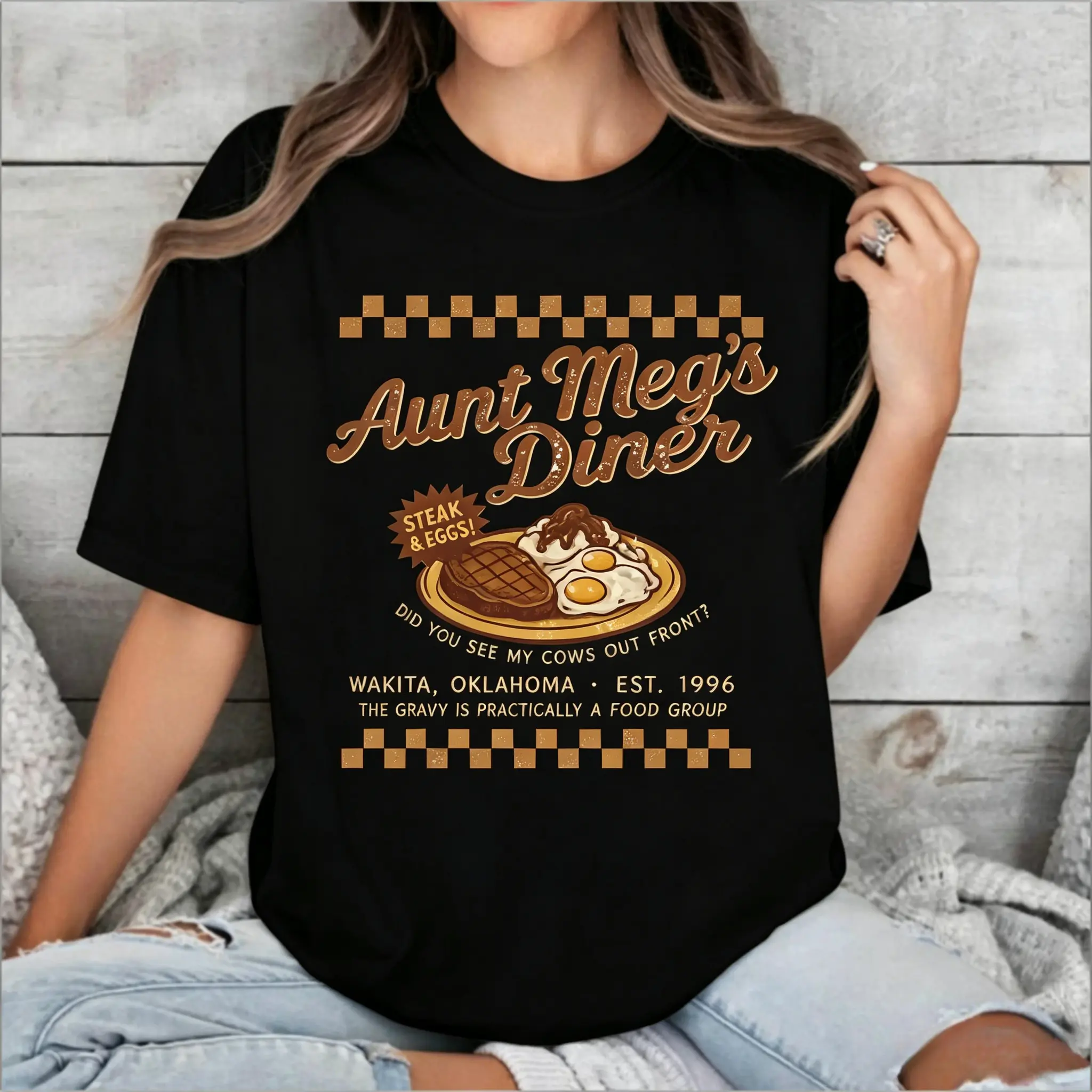 Men's Fitted Round Neck Spandex-Casual Short-Sleeve Shirt, Unisex Aunt Meg’s Diner Twister 90s Vintage Storm Chaser Retro Film Printed Graphic Streetwear Top, Movie Lover Gift