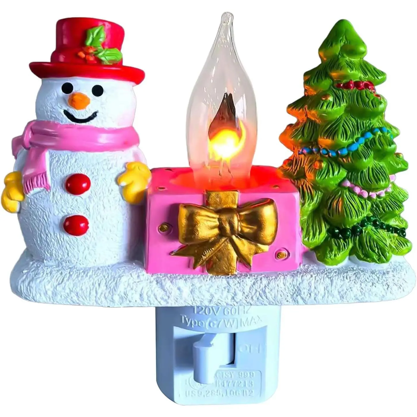 Christmas Campfire Flickering NightLight,Cute Polyresin Swivel Plug Flickering NightLight,Plug-in Figurine Lamp for Holiday Decor, Indoor Campfire Night Light with Flicker Bulb,Figurine Light
