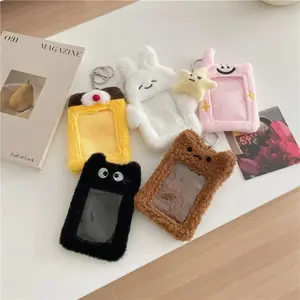 Plush Card Holder Cute Fluffy ID Card Protector Cartoon Bear Rabbit Photo Holder Plush Pendant Keychain Students Stationery