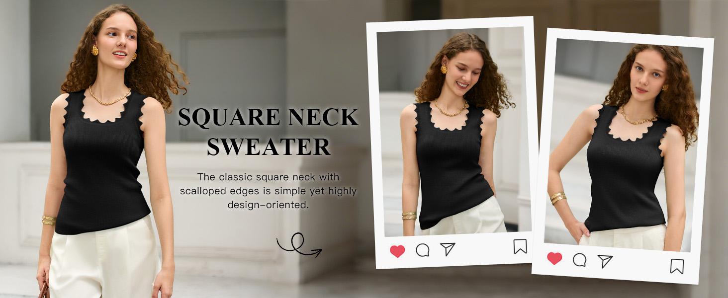 Saodimallsu Womens Ribbed Knit Tank Top Summer Sleeveless Square Neck Casual Basic Slimming Sweater Vest Tops