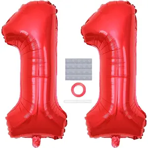 Foil Balloons, Red 11 Number Balloons 40 inch Jumbo, Prom Balloon for 11th Birthday Party Decoration 11 Wedding Anniversary Photos Props Supplies