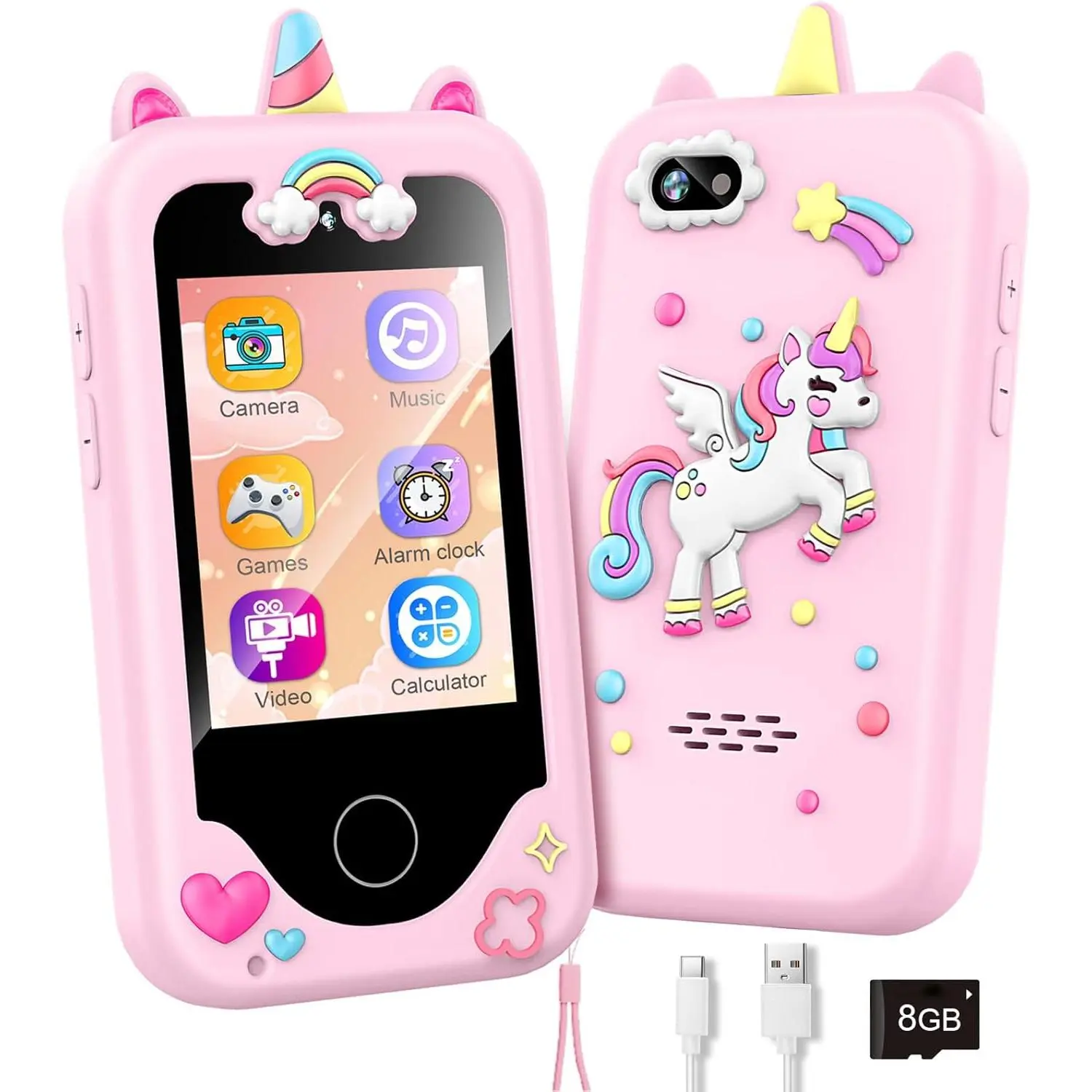 Kids Smart Phone with Dual Camera, Game & Music Player, Toddler Learning Play Toy Cell Phone, Gifts for Girls, Christmas, Birthday, Age 3-10, Light Pink