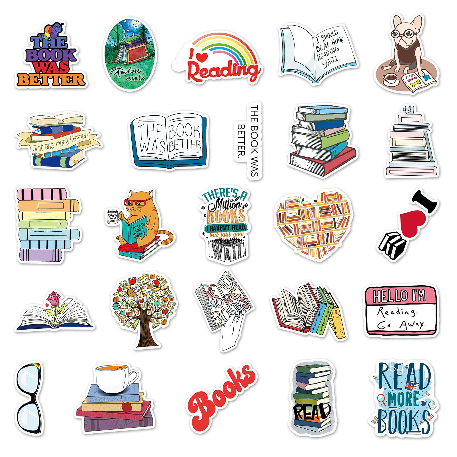 50pcs Book Pattern Water Cup Self-Adhesive Stickers, Waterproof Decorative Stickers For Scrapbooking For Student, Sticker Packs, Paper Book, Book Reading Stickers