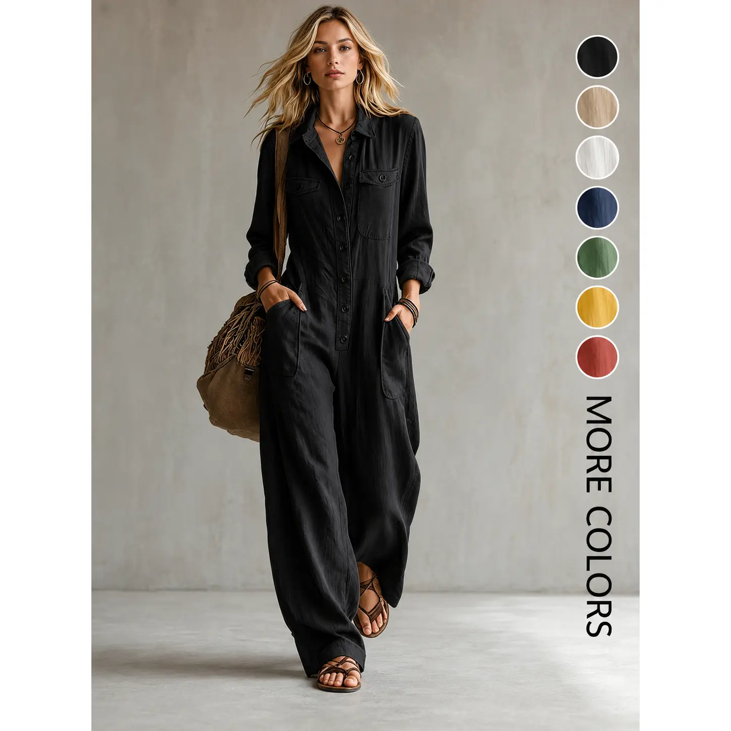 2026 New Women's Workwear Jumpsuit with Buttons, Loose Fit, Elegant Style